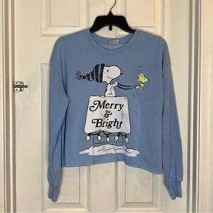 Peanuts Merry & Bright Cropped Sweatshirt Size XS Blue